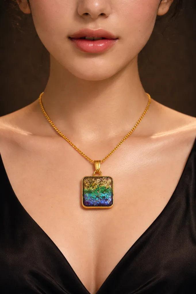 Square Golden-Green-Blue Glitter Necklace 9.webp