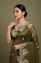 Olive Green Jimmy Choo Style Saree with Elegant White Embroidery 2.webp