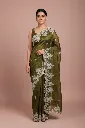 Olive Green Jimmy Choo Style Saree with Elegant White Embroidery 1.webp