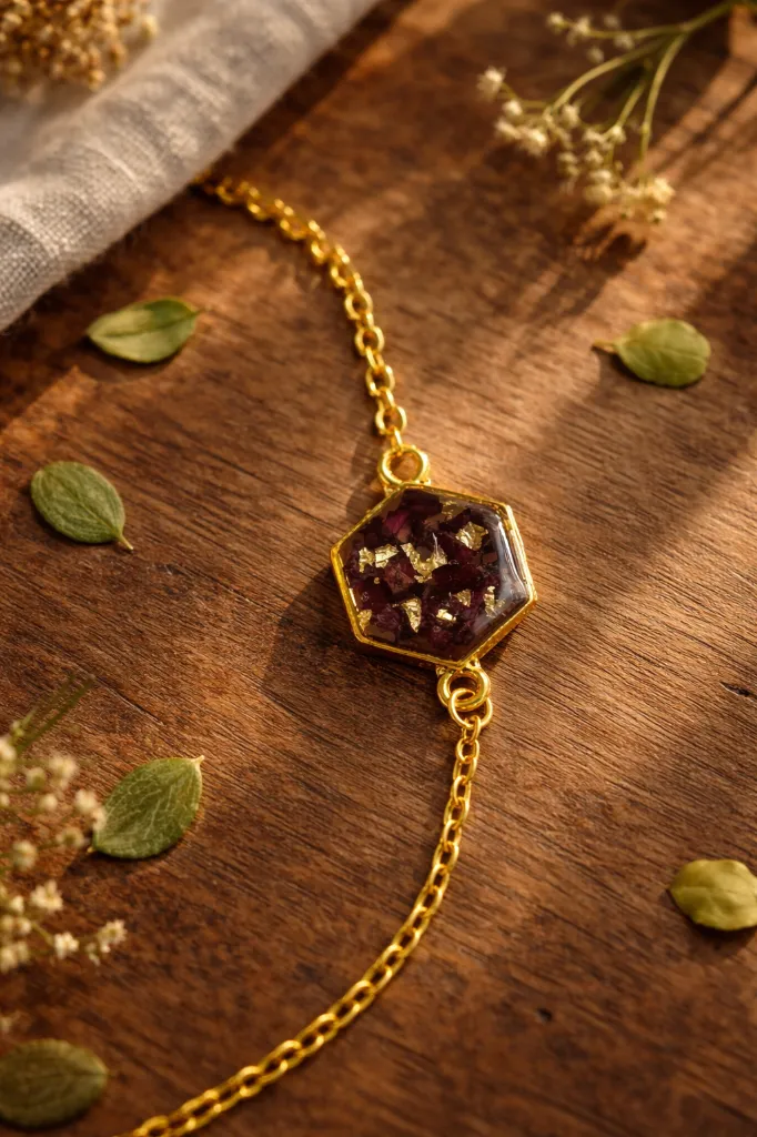 Ruby Glow Hex Resin Bracelet 2.webp