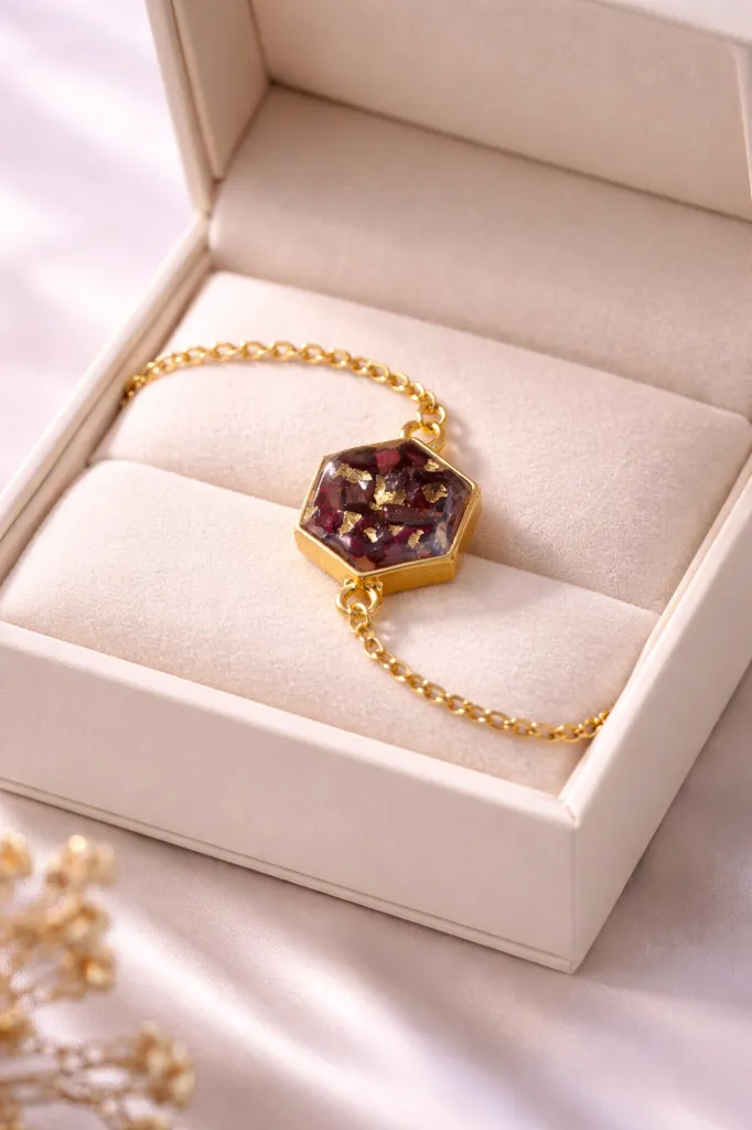 Ruby Glow Hex Resin Bracelet 6.webp
