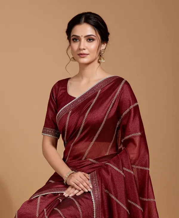 Maroon Embellished Saree with Elegant Border 2.webp