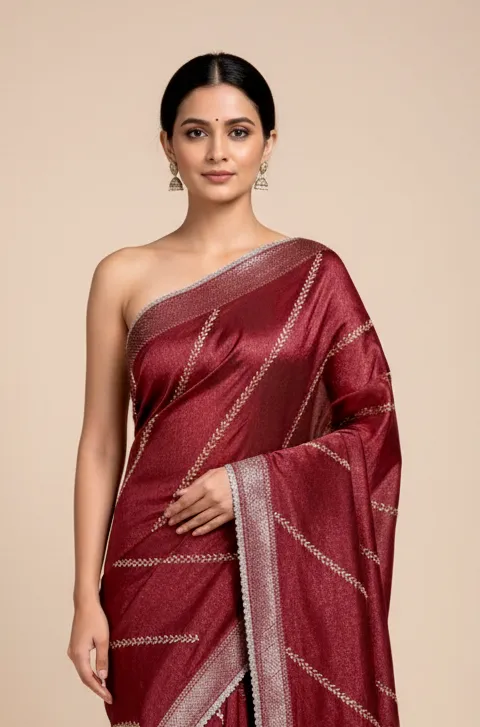 Maroon Embellished Saree with Elegant Border 3.webp