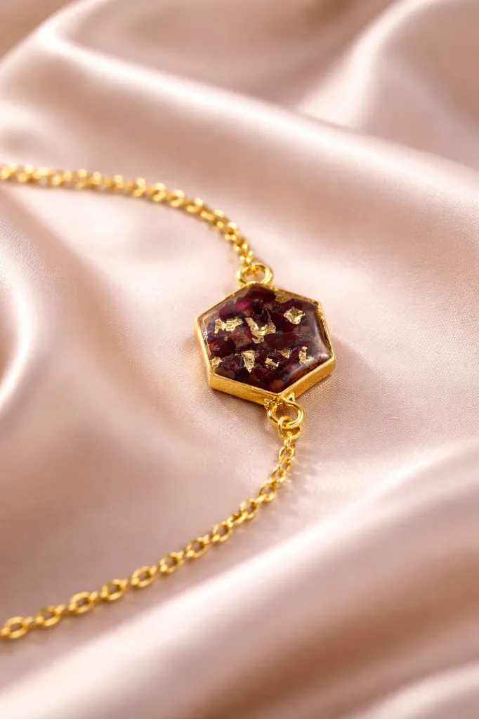 Ruby Glow Hex Resin Bracelet 3.webp