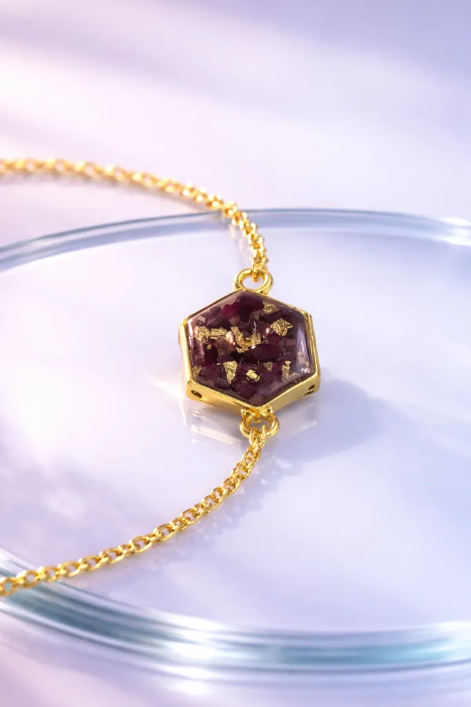 Ruby Glow Hex Resin Bracelet 5.webp
