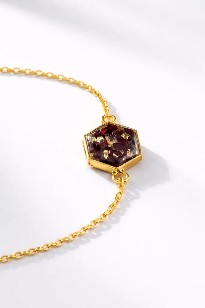 Ruby Glow Hex Resin Bracelet 4.webp