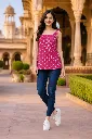 Pink Printed Short Sleeveless Waist-Length Kurti with Tie-Up Shoulder Straps 5.webp