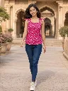 Pink Printed Short Sleeveless Waist-Length Kurti with Tie-Up Shoulder Straps 4.webp