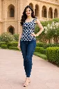 Blue & White Sleeveless Printed Short Kurti with Tie-Up Straps 5.webp