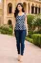 Blue & White Sleeveless Printed Short Kurti with Tie-Up Straps 6.webp