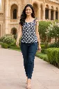 Blue & White Sleeveless Printed Short Kurti with Tie-Up Straps 1.webp