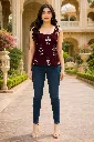 Deep Plum Purple Printed Sleeveless Tie-Up Strap Design Short Kurti Top 2.webp