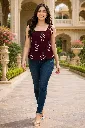 Deep Plum Purple Printed Sleeveless Tie-Up Strap Design Short Kurti Top 1.webp