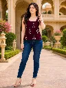 Deep Plum Purple Printed Sleeveless Tie-Up Strap Design Short Kurti Top 4.webp