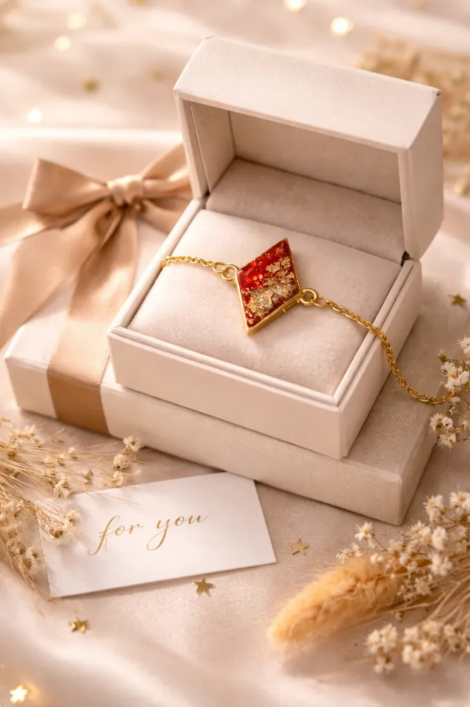 Quadrilateral Red & Golden Resin Bracelet 7.webp