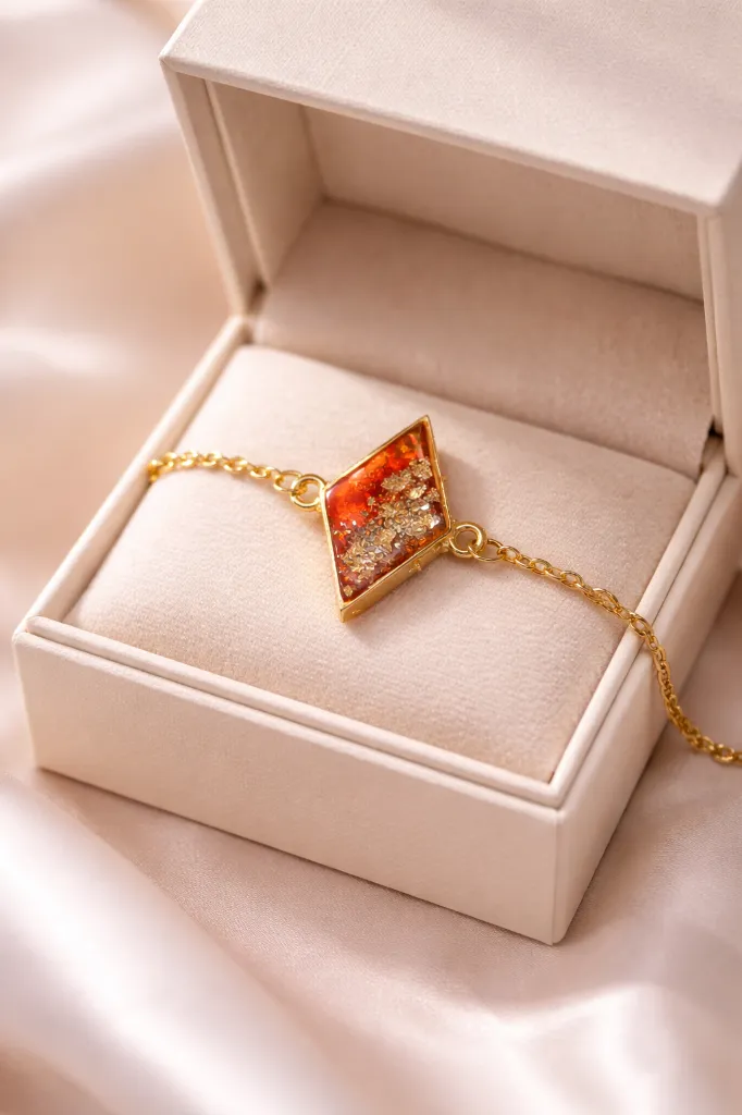 Quadrilateral Red & Golden Resin Bracelet 5.webp