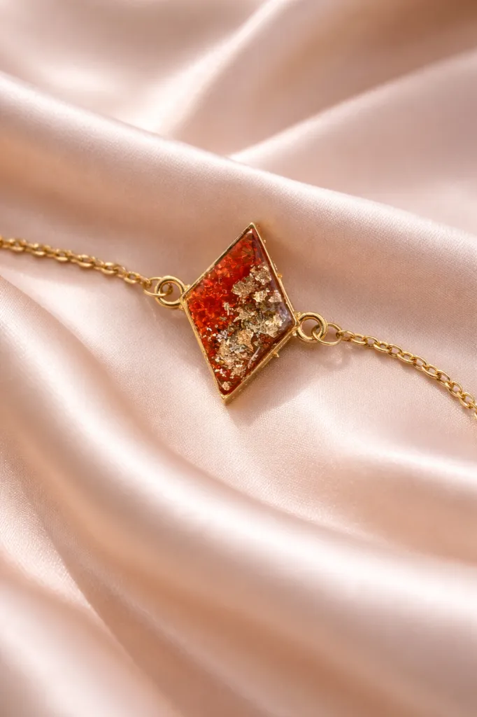 Quadrilateral Red & Golden Resin Bracelet 4.webp