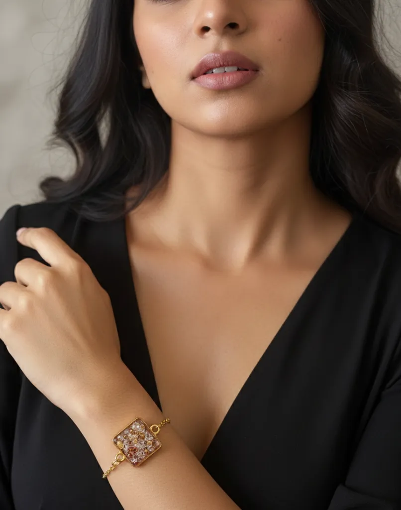 Handcrafted Resin Bracelet with Golden Chain 11.webp