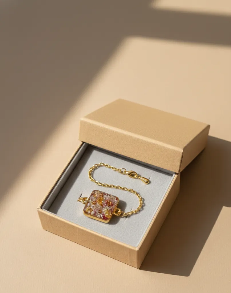 Handcrafted Resin Bracelet with Golden Chain 10.webp