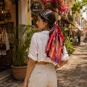 Floral Satin Silk Feel Square Scarf with Lace Border 13.webp
