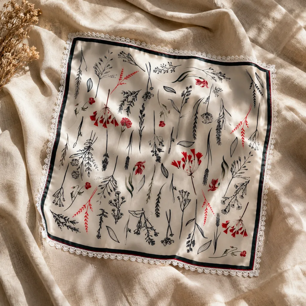 Botanical Floral Satin Square Scarf 3.webp