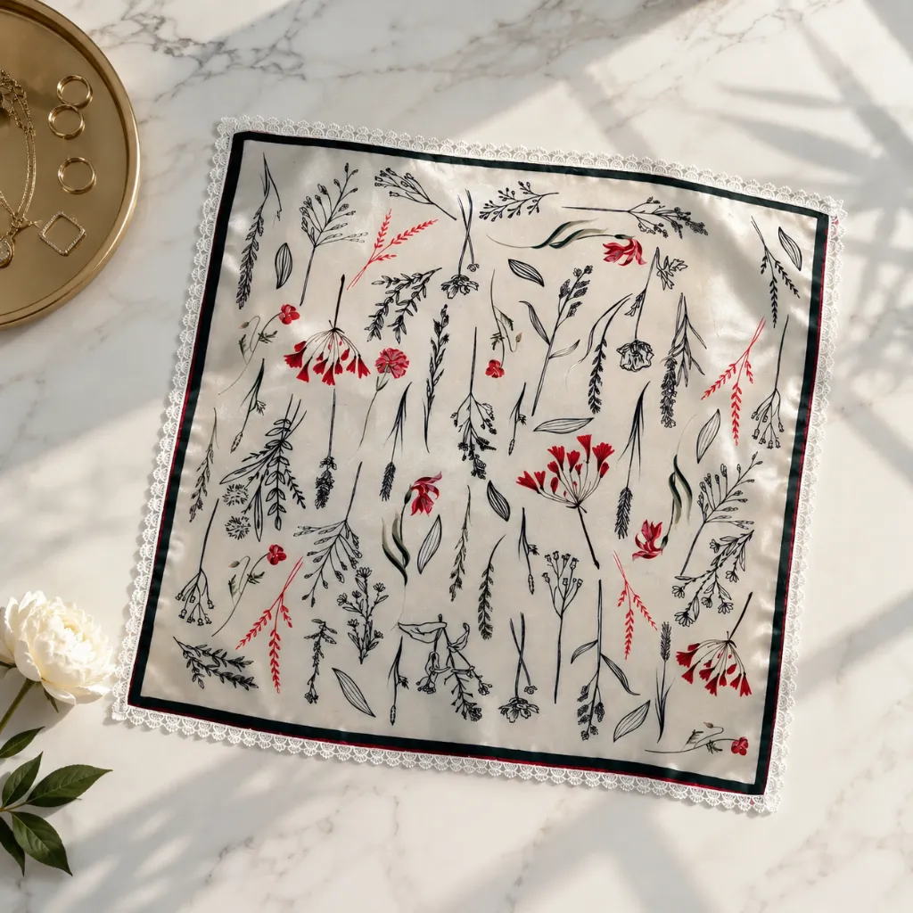Botanical Floral Satin Square Scarf 2.webp