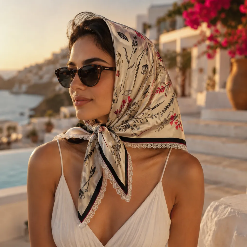 Botanical Floral Satin Square Scarf 6.webp
