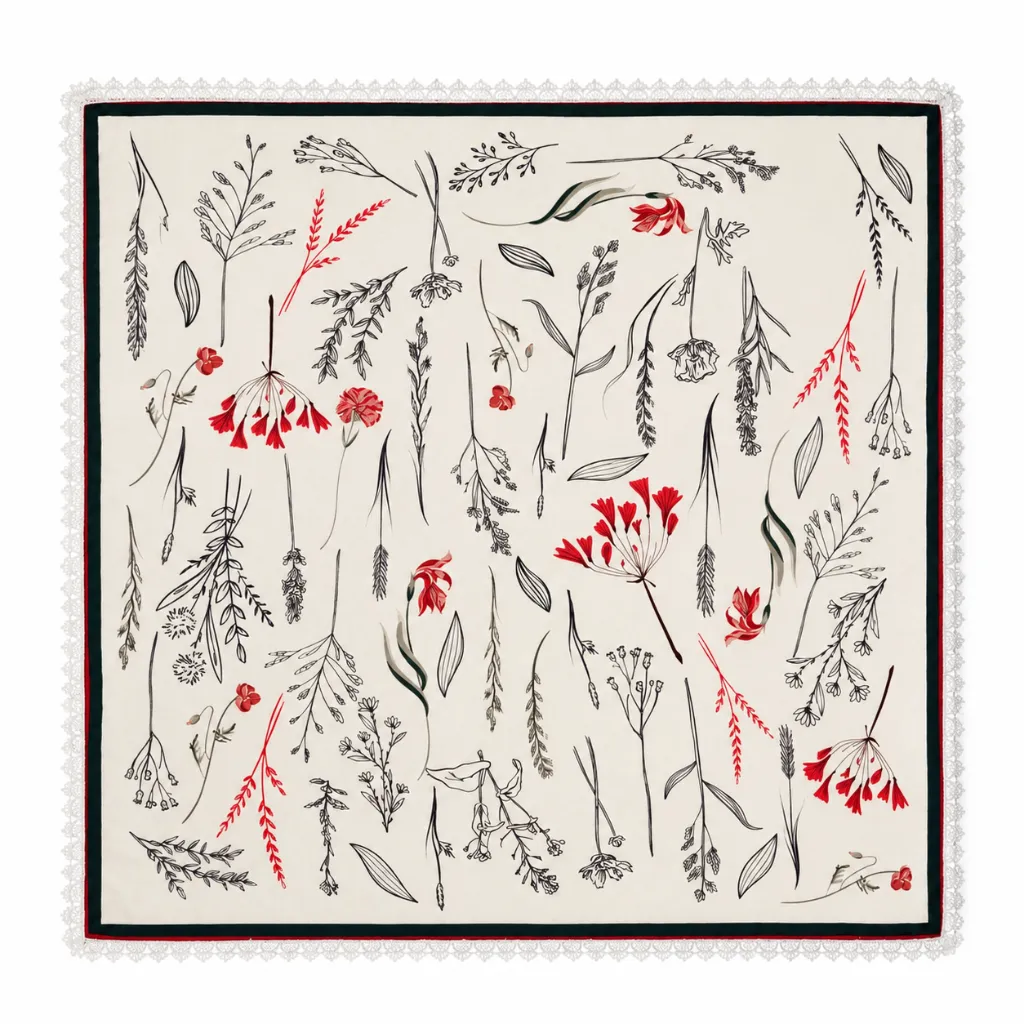 Botanical Floral Satin Square Scarf 1.webp
