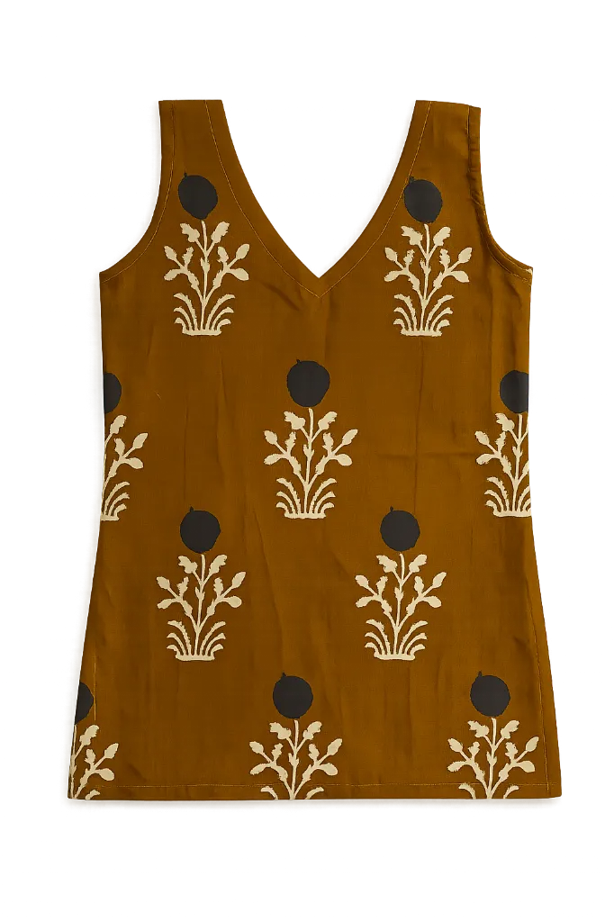 Mustard Cotton Sleeveless Short Kurti 1.webp