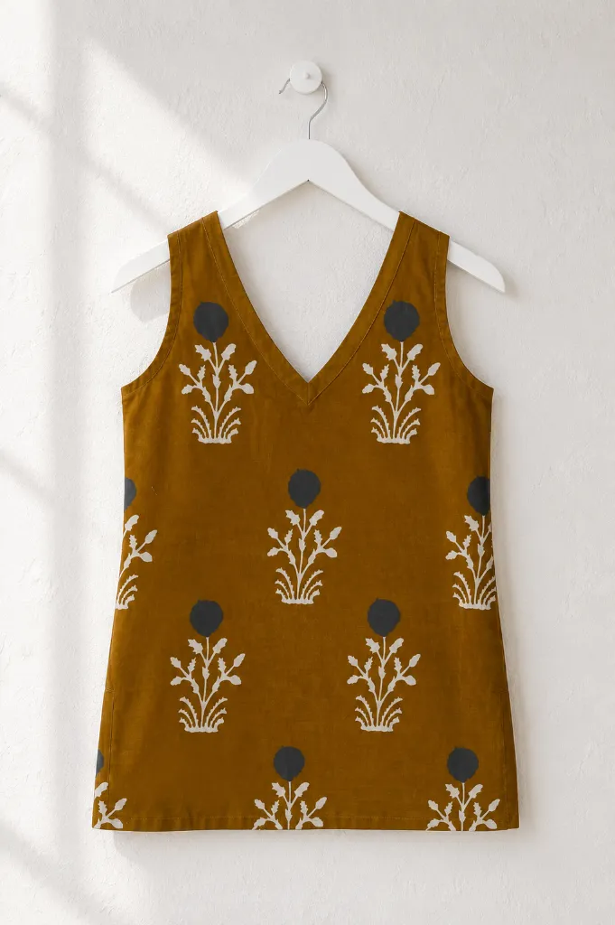 Mustard Cotton Sleeveless Short Kurti 3.webp