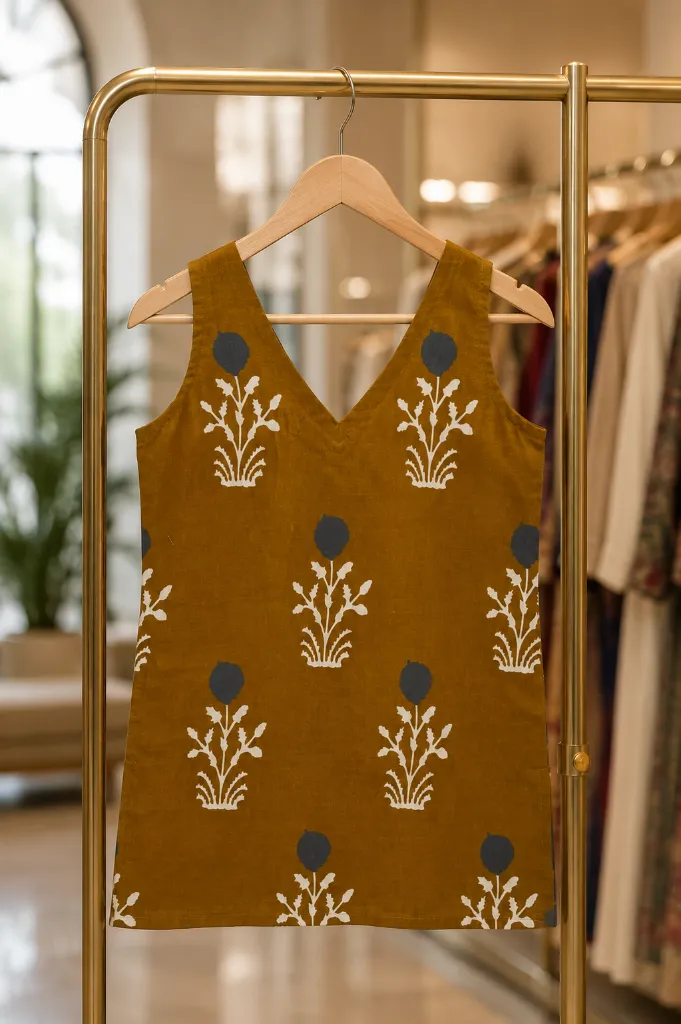Mustard Cotton Sleeveless Short Kurti 6.webp