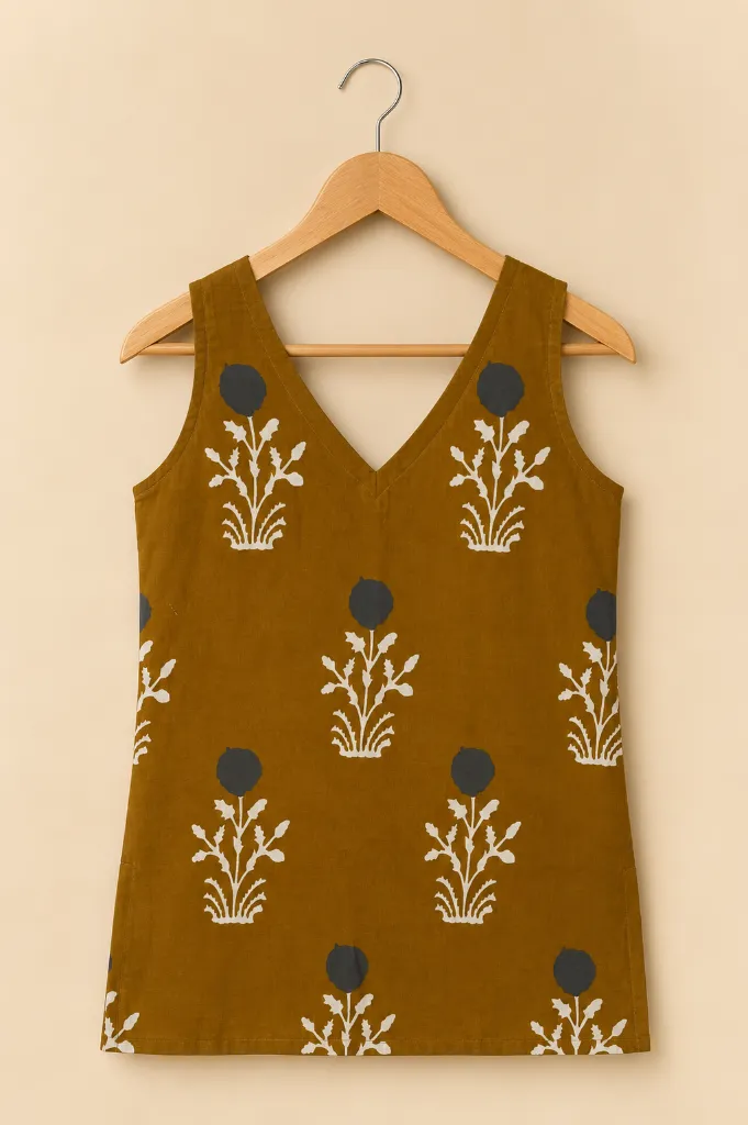 Mustard Cotton Sleeveless Short Kurti 2.webp