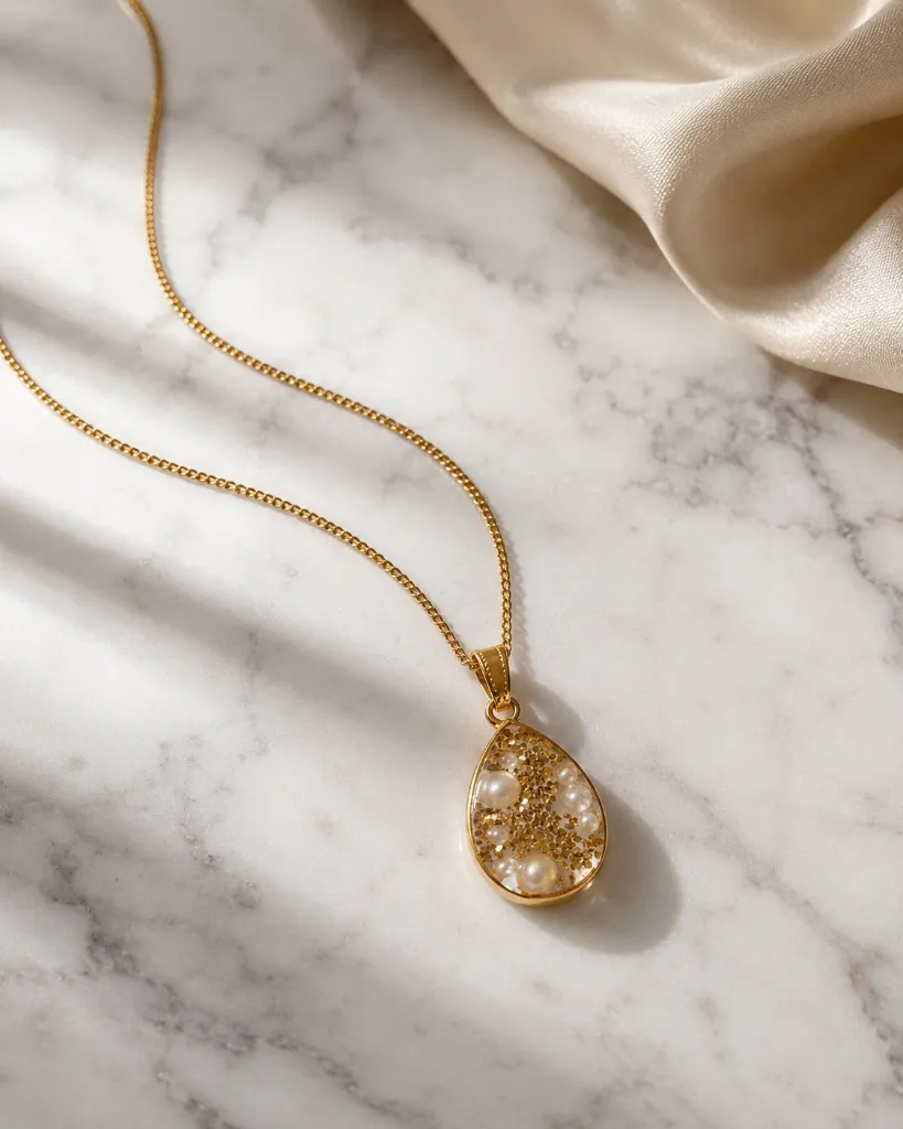Resin Pearl Teardrop Pendant Necklace 6.webp