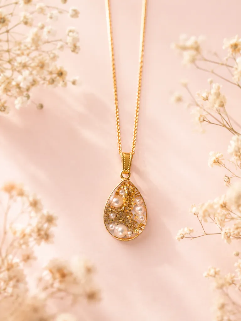 Resin Pearl Teardrop Pendant Necklace 5.webp