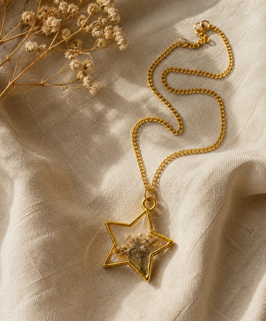 Handcrafted Dried Flower Star Resin Pendant Necklace 5.webp