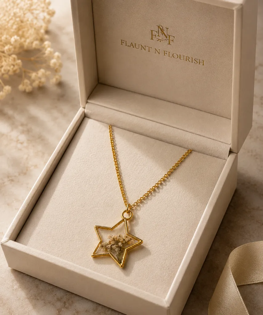 Handcrafted Dried Flower Star Resin Pendant Necklace 8.webp