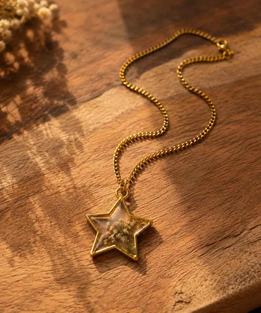 Handcrafted Dried Flower Star Resin Pendant Necklace 6.webp