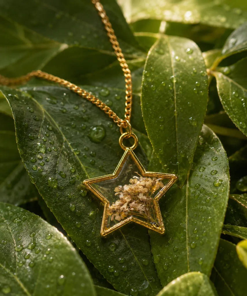 Handcrafted Dried Flower Star Resin Pendant Necklace 7.webp
