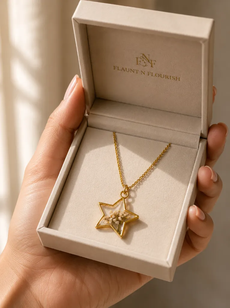 Handcrafted Dried Flower Star Resin Pendant Necklace 10.webp