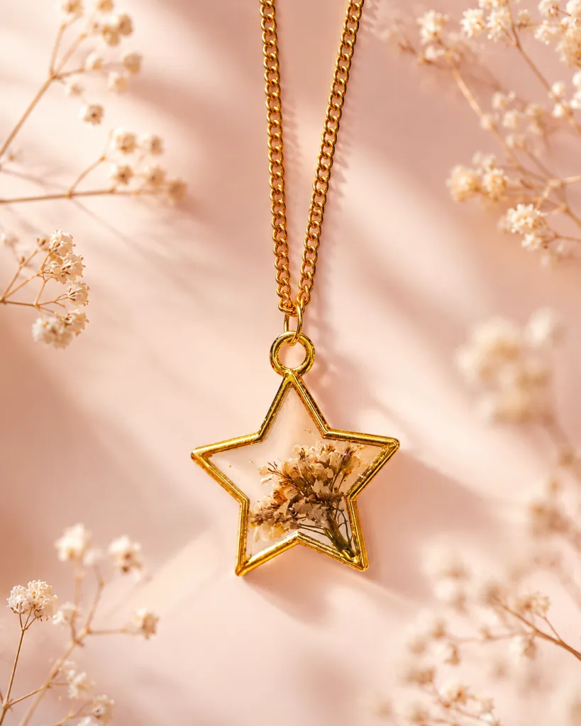 Handcrafted Dried Flower Star Resin Pendant Necklace 4.webp