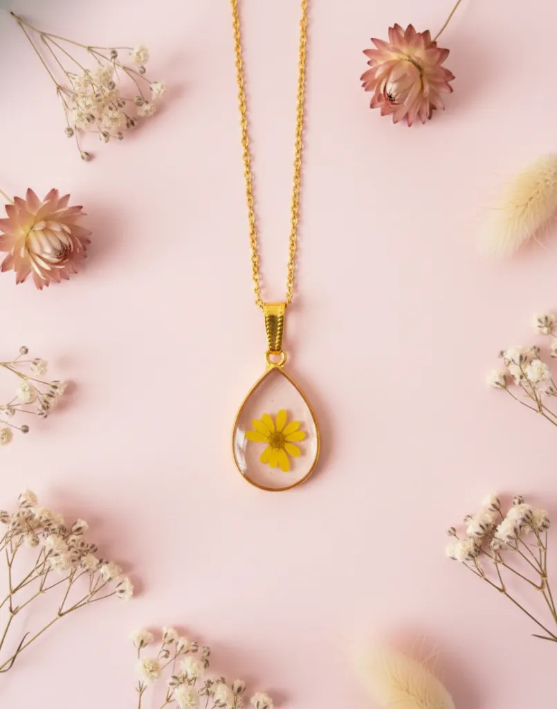 Blossom Leaf Resin Pendant with Chain 2.webp