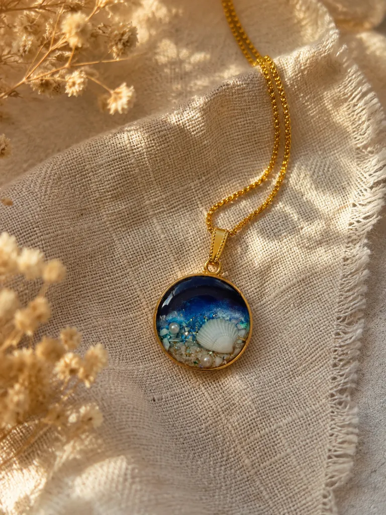 Ocean Shell Resin Pendant Necklace – Blue Beach-Inspired 5.webp