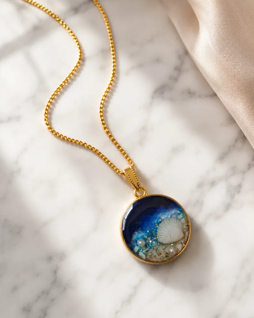 Ocean Shell Resin Pendant Necklace – Blue Beach-Inspired 2.webp