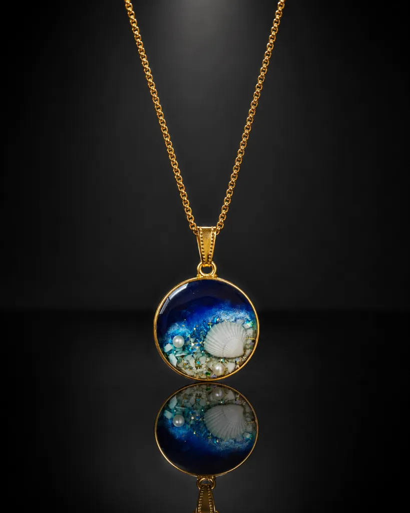 Ocean Shell Resin Pendant Necklace – Blue Beach-Inspired 3.webp