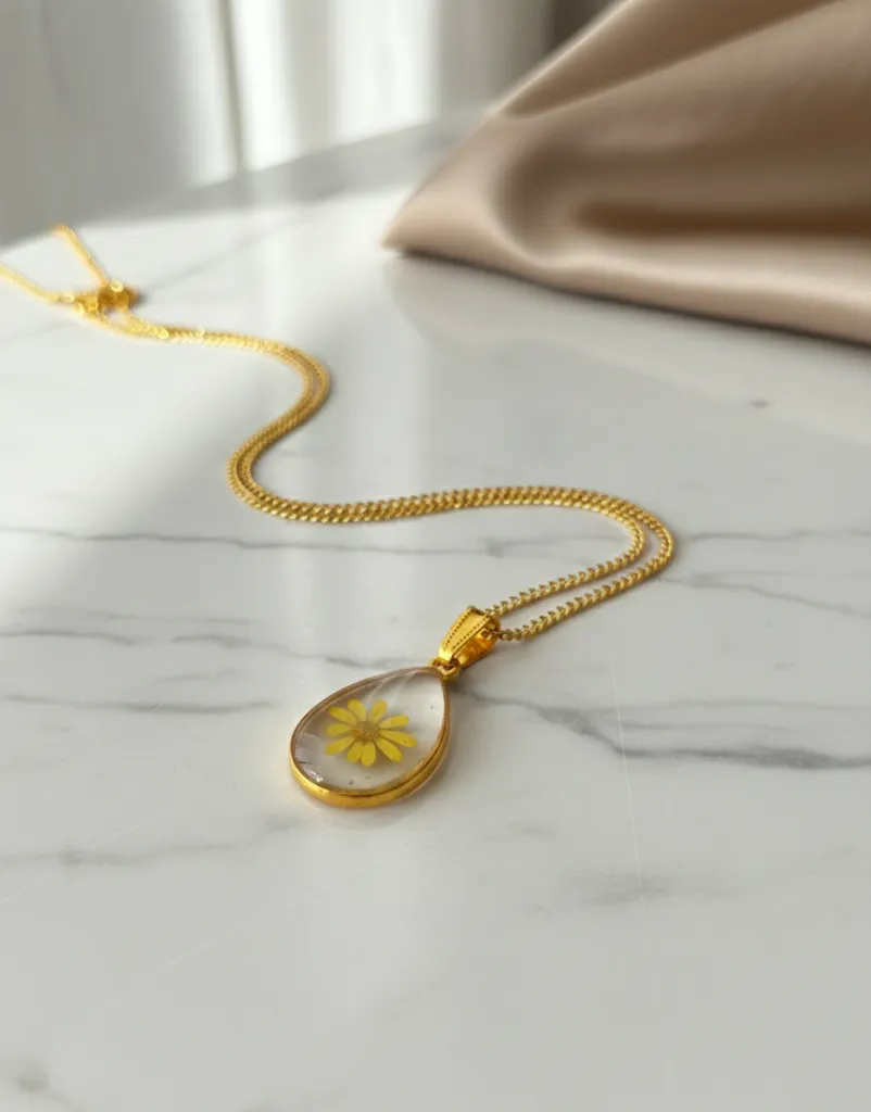 Blossom Leaf Resin Pendant with Chain 3.webp