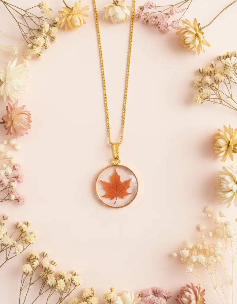 Maple Leaf Resin Pendant with Chain 10.webp