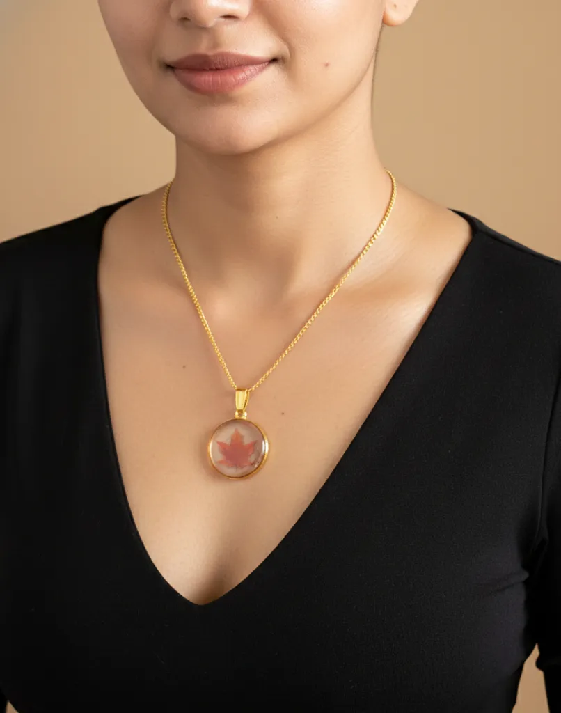 Maple Leaf Resin Pendant with Chain 2.webp