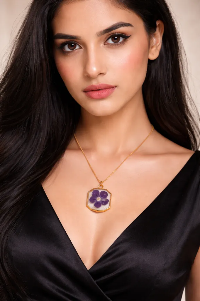 Purple Flower Hexagonal Pendant Necklace 9.webp