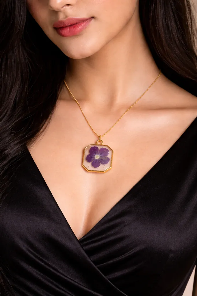 Purple Flower Hexagonal Pendant Necklace 10.webp