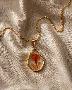 Orange Floral Teardrop Resin Pendant Necklace 7.webp